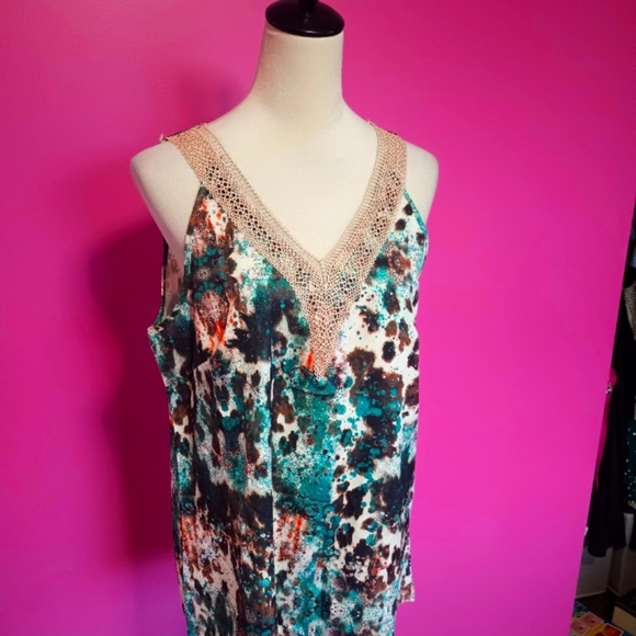 Ladies Multicolor Abstract Pattern V-Neck Tank Top (Size XL) - Picture 2 of 8